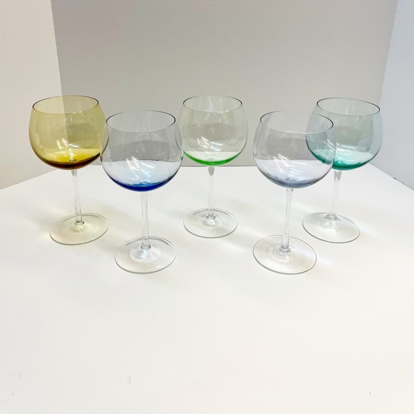 Block Crystal Mouth Blown Crystal Pastel Tint Balloon Wine Glasses - Picture 7 of 11